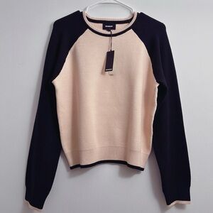 Monrow Crew Neck Color Super Soft Block Sweater in Cream & Black NWT